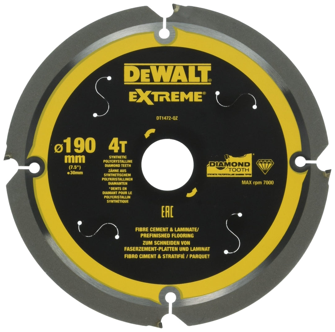 Dewalt Faserzement-Kreissägeblatt DT1472 (190/30 mm, 4 Zähne, 12°, speziell für Faserzement-Platten