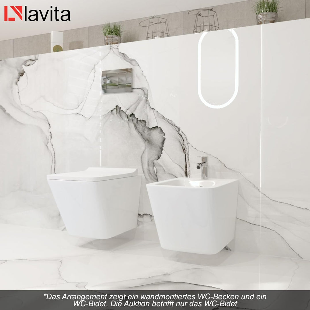LAVITA Universal Wand-Bidet Lago mit Hahnloch und Überlaufschutz aus Keramik Sitzwaschbecken zur Mon
