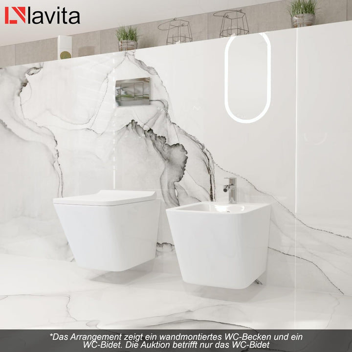 LAVITA Universal Wand-Bidet Lago mit Hahnloch und Überlaufschutz aus Keramik Sitzwaschbecken zur Mon