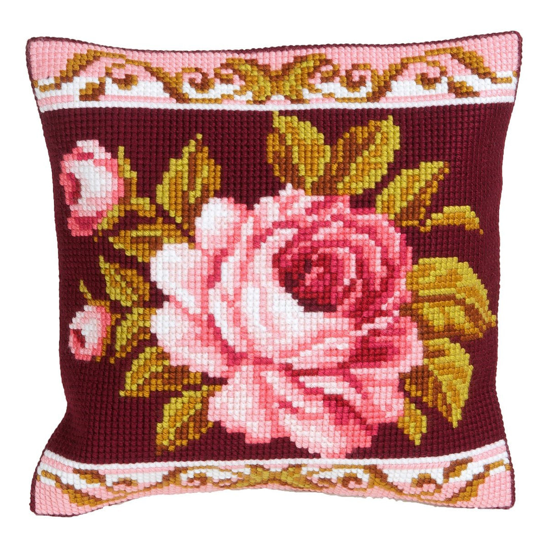 Collection d'Art CdA Kreuzstichkissen Romantische Rose II 5179, 40x40cm, Stickbild vorgezeichnet Rom
