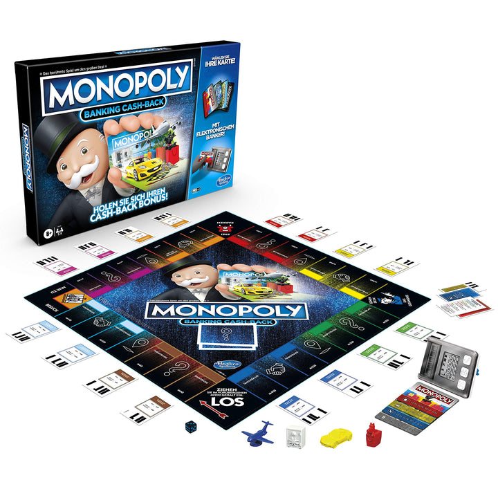 Hasbro Banking Cash-Back Brettspiel; elektronischer Kartenleser; Cash-Back Bonus; bargeldloses Zahle