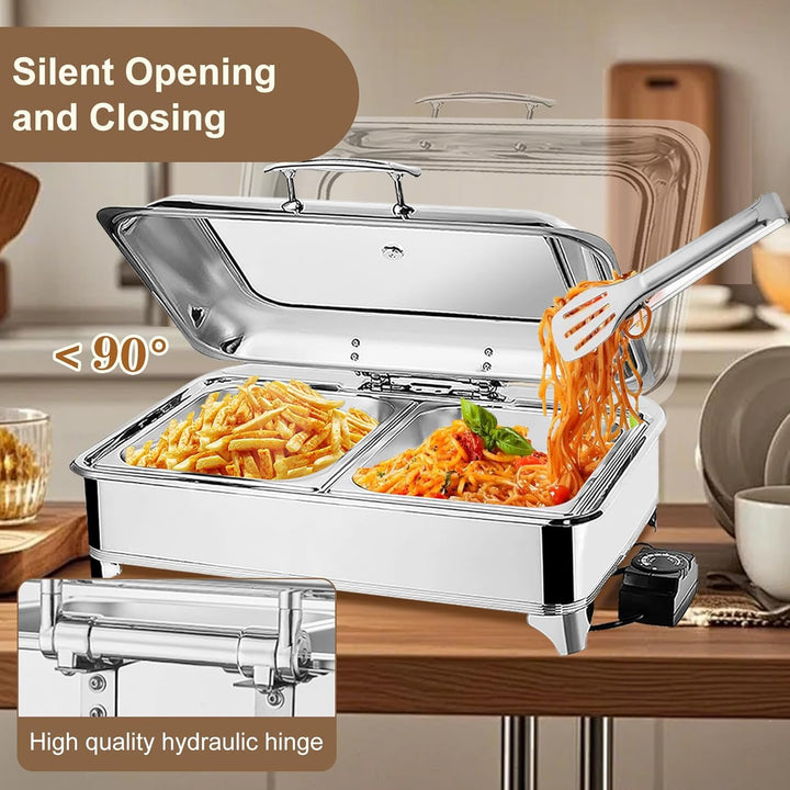 Chafing Dish Elektrisch 9L, Wärmebehälter Elektrisch für Speisen, Buffetwärmer Elektrisch mit Deckel