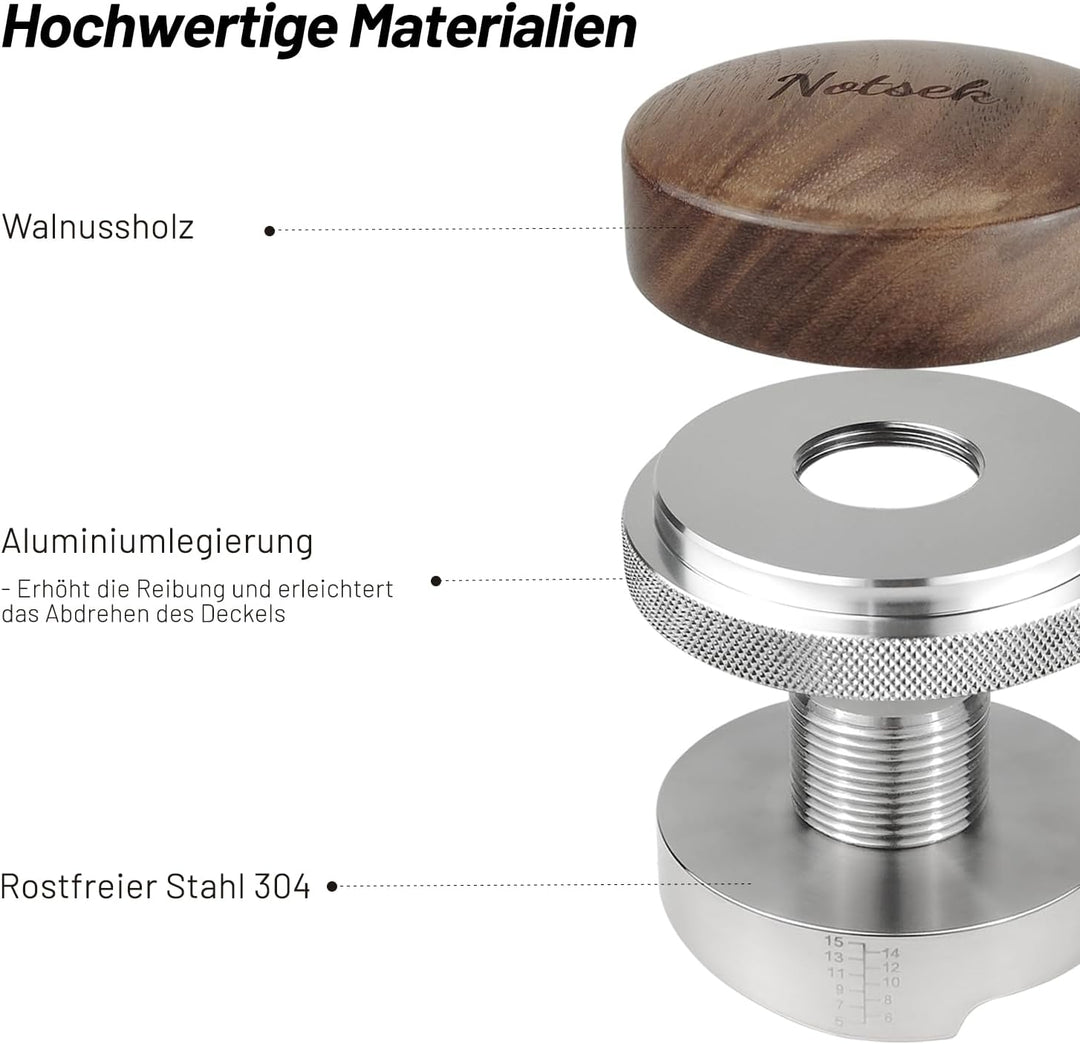 NOTSEK Espresso Distributor 51mm, Walnuss Höhenverstellbar Coffee Distributor für Kaffee Siebträger,