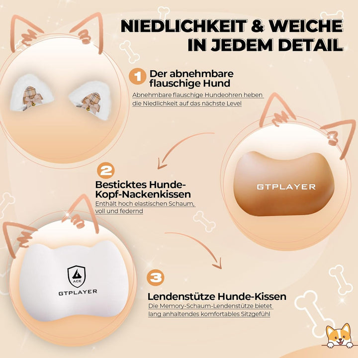 GTPLAYER Niedlicher Gaming Stuhl, Gaming Chair, ergonomischer Bürostuhl Gamer Stuhl mit Katzenohren,