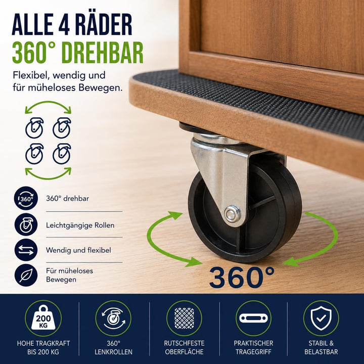 Transportroller 1er-Set bis 200kg - Möbelroller mit 360° Lenkrollen, rutschfest & robust - Transport