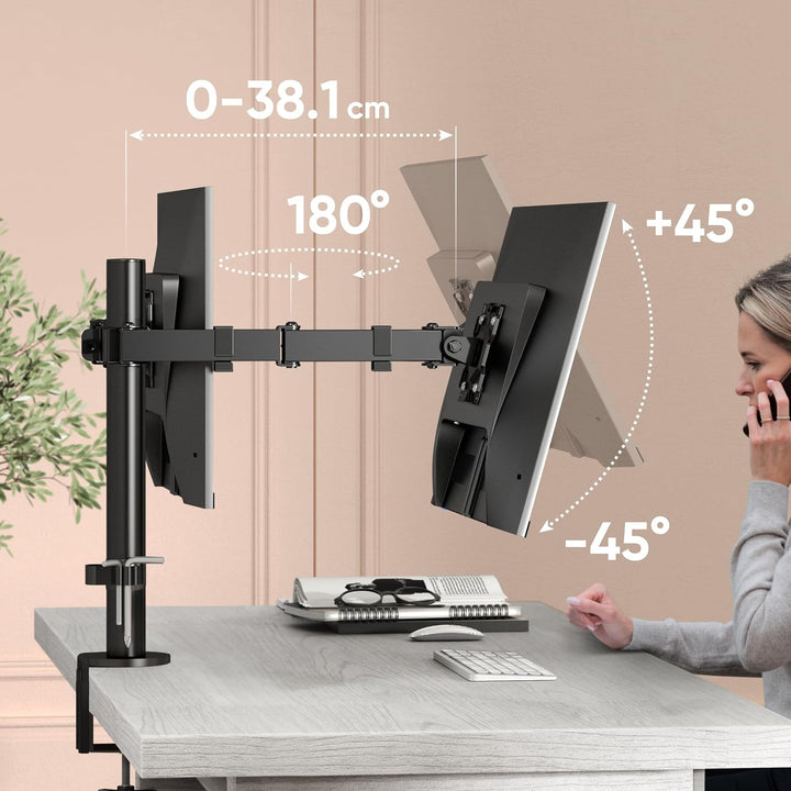 ONKRON Zweiarm Monitor Halterung für 13-32 Zoll Flach&Curved Bildschirm, Tischhalterung Höhenverstel