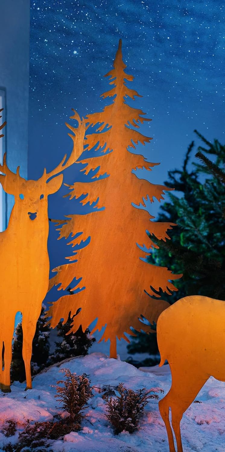 Dekoleidenschaft grosser Gartenstecker Tanne aus Metall in Rost-Optik, 146 cm hoch, Dekostecker, Gar