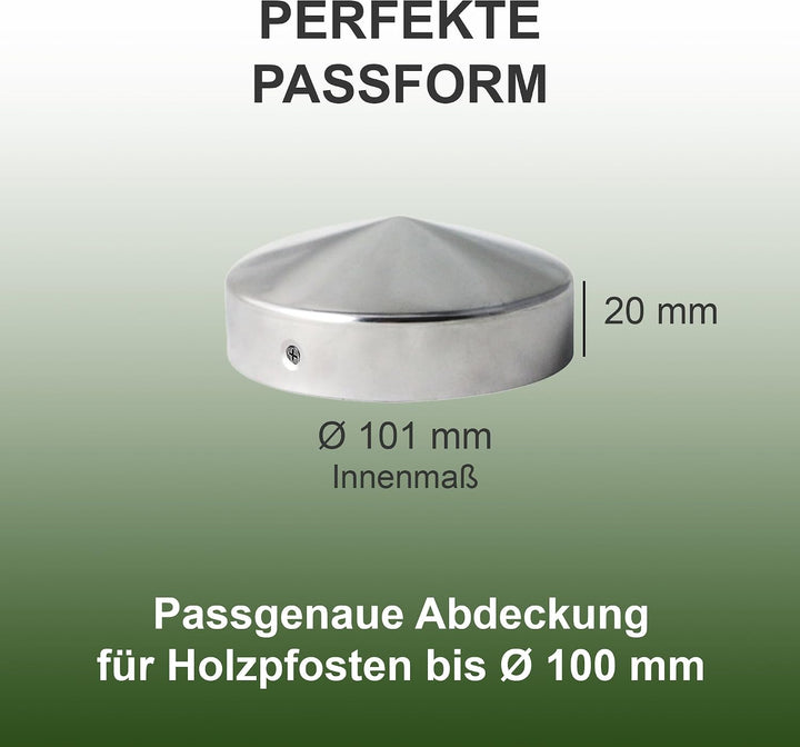 h2i Pfostenkappe Rund | Stahl verzinkt | Ø 101 mm | 10 Stück | Runde Abdeckkappe für Garten Holzpfos