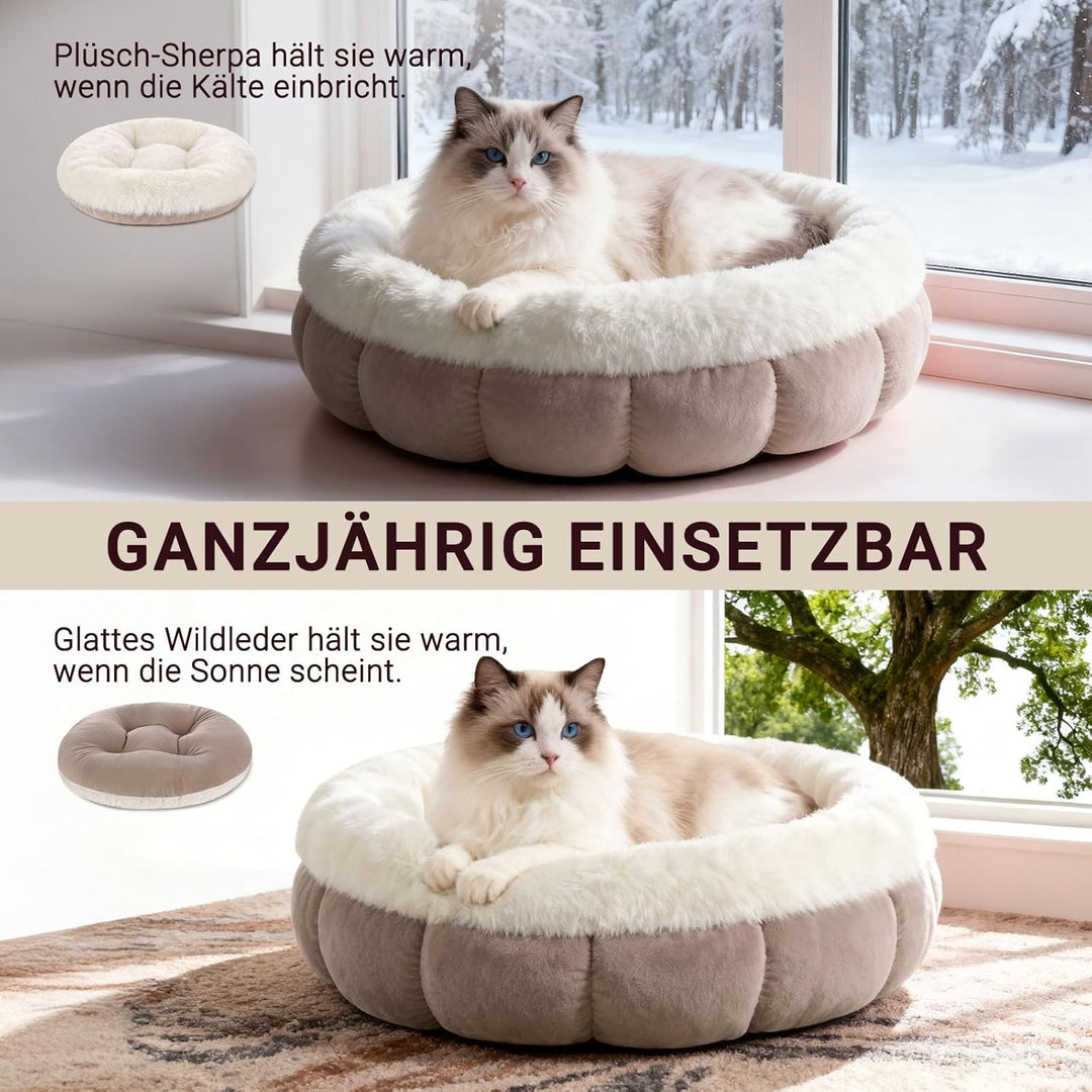 EDMIENS Katzenbett Klein, Katzenbett Flauschig Waschbar, Katzen Bett Indoor, Katzenkissen Braun, Run