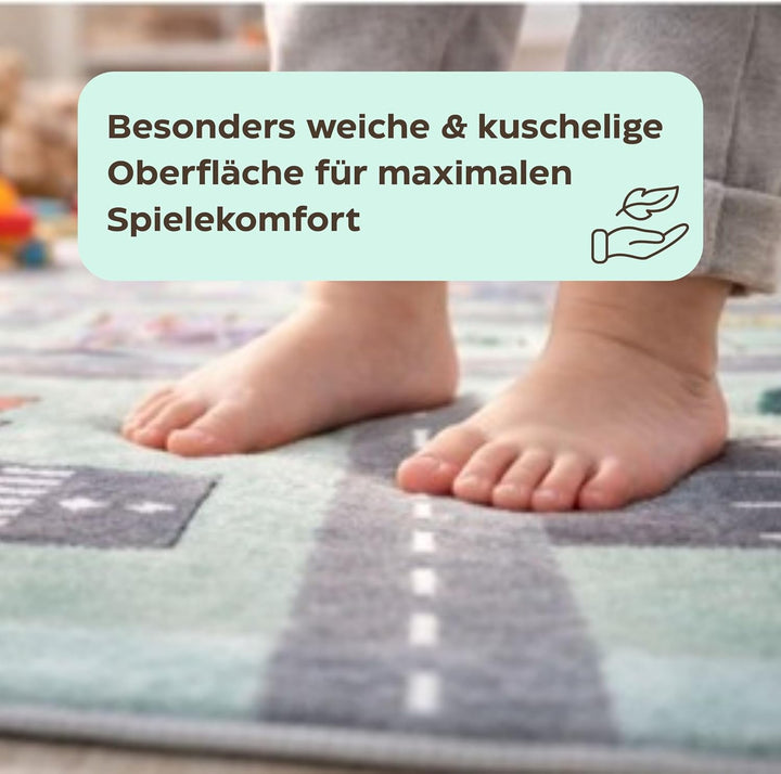 Pastell Spielteppich Strasse super Soft 1,3 x 1,8 m | geruchsneutral, Antirutsch | hochwertiger Tepp