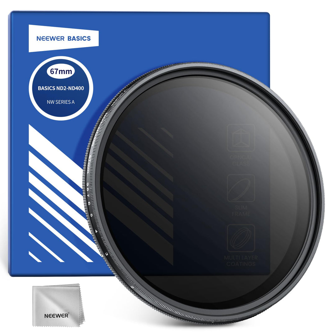 NEEWER BASICS 67mm variabler ND Filter, ND2-400 1-9 Stops Lichtreduzierung, drehbarer variabler Grau