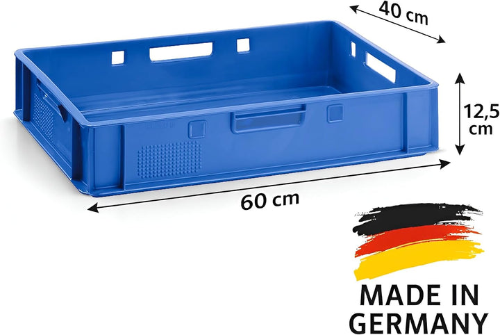 Fleischerkiste E1 60x40x12,5 cm Blau Eurobox Flache Stapelkiste Lagerbox | BURI Metzgerkiste Made in