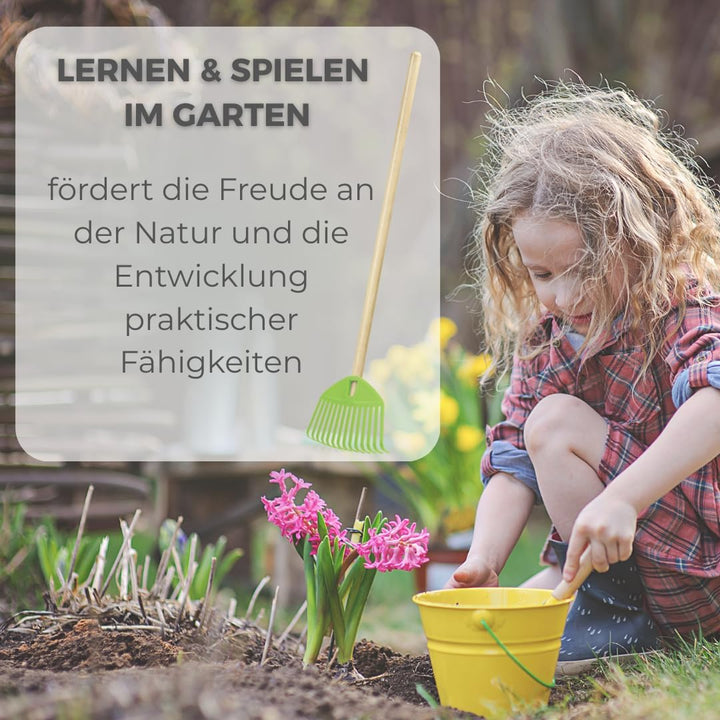 2 STK. Grün Kinderrechen 70cm – Mini-Gartenrechen mit Holzgriff, Rechen/Kleinbesen für Kinder, perfe