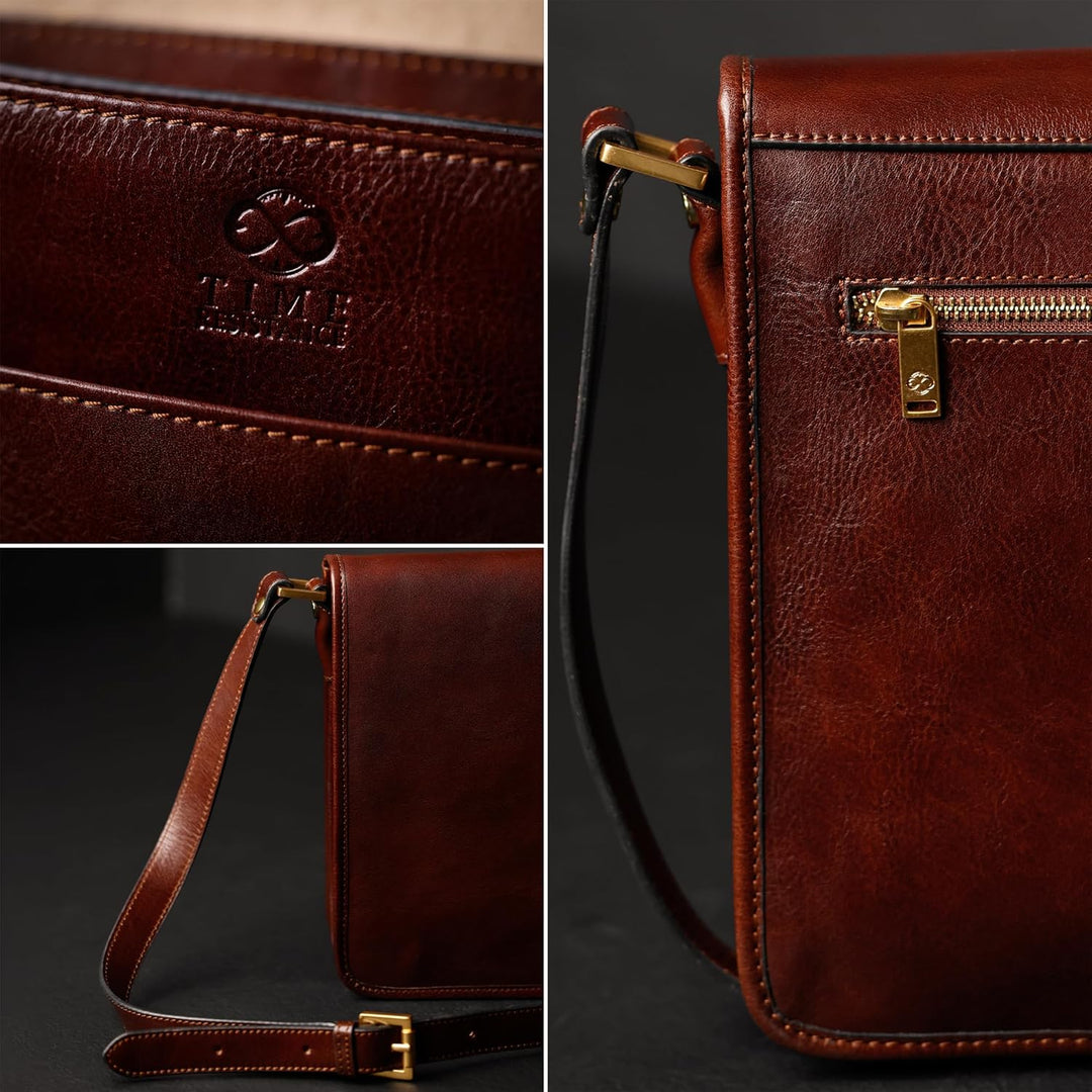 Time Resistance Schultertasche aus Leder Herren - Messenger Bags - Umhängetasche Herren - Elegante L