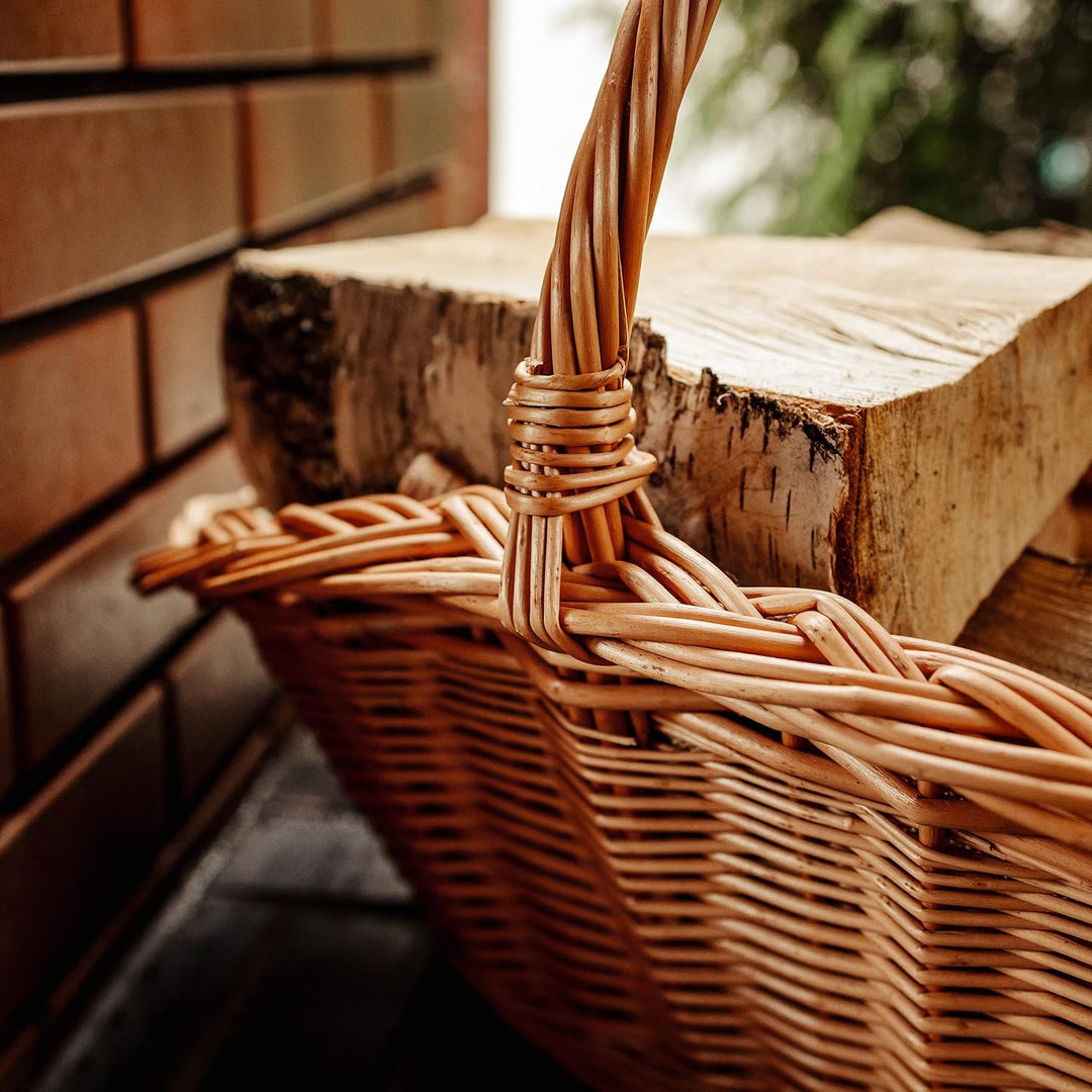 Creative Home Gross Holztrage Rattan Kaminholzkorb Kaminkorb Tragekorb | 60 x 40 x 39 cm | Aufbewahr