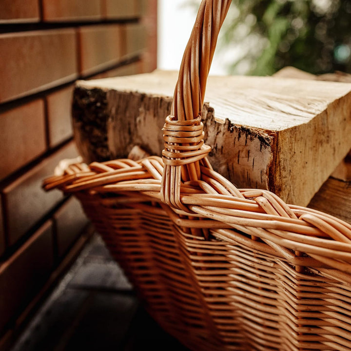 Creative Home Gross Holztrage Rattan Kaminholzkorb Kaminkorb Tragekorb | 60 x 40 x 39 cm | Aufbewahr