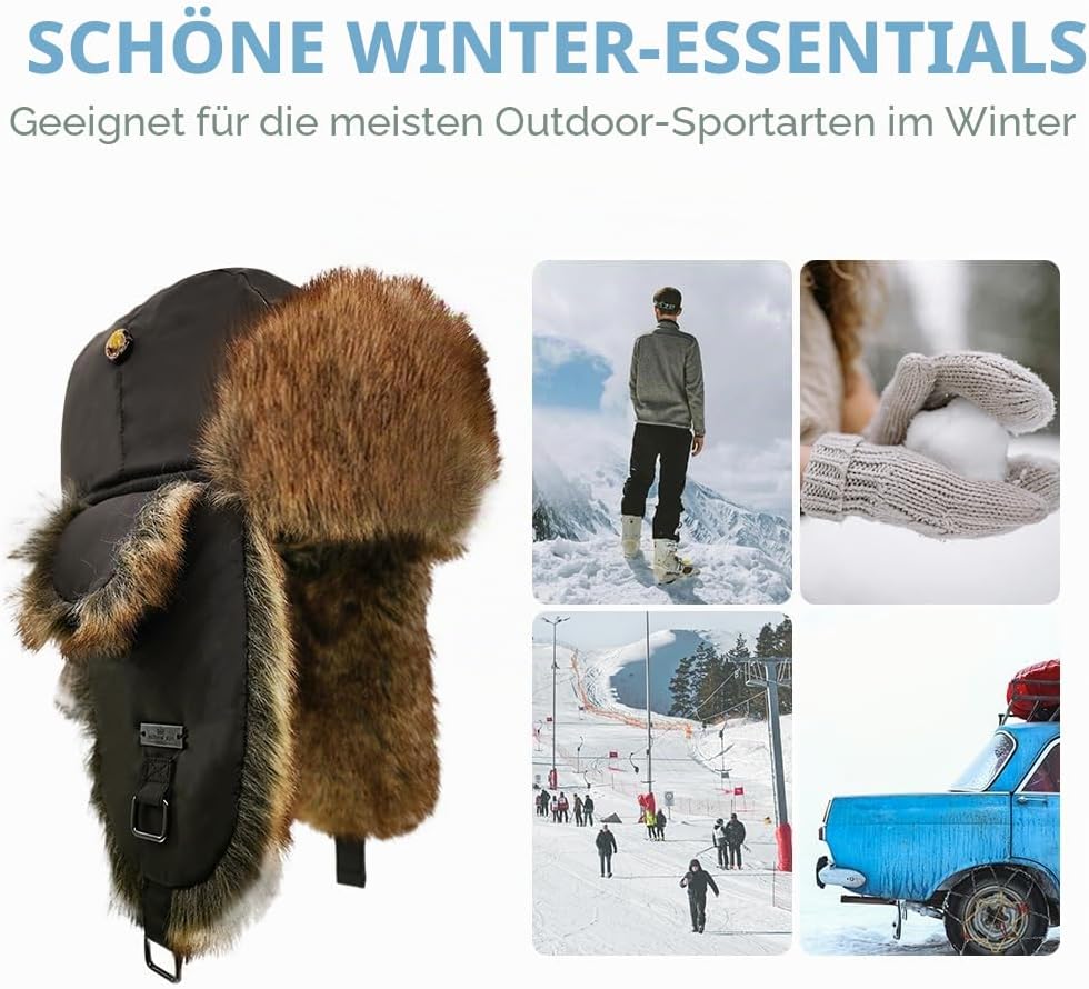 Unisex Fliegermütze Rib Bomber Aviator Pilot Hat Faux Fellmütze Winter Russische Mütze Herren Bomber