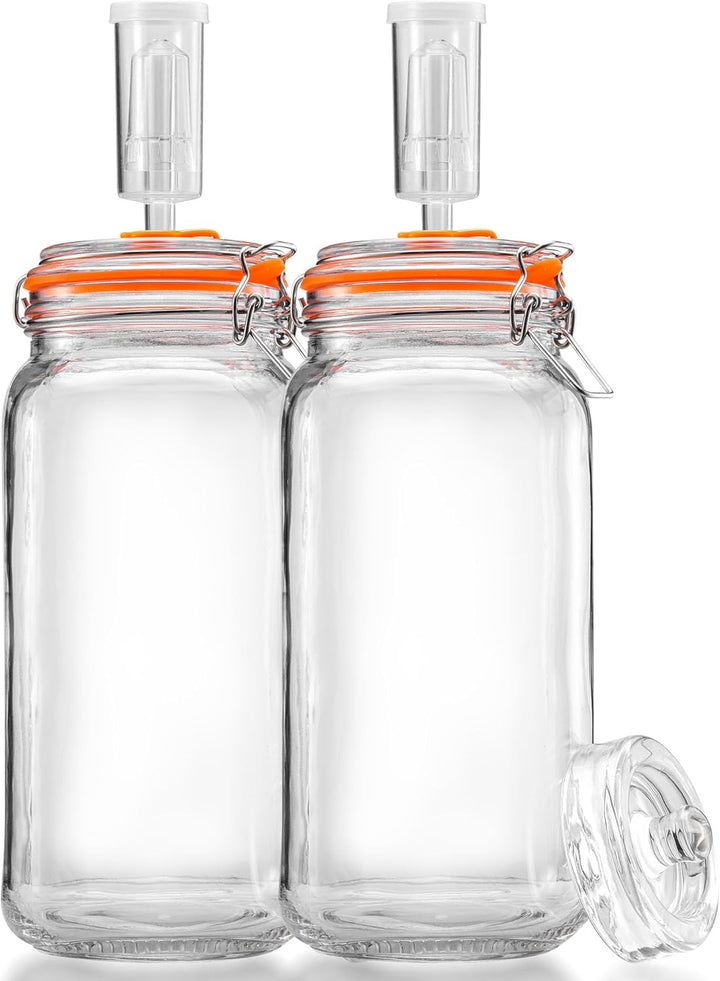 2L Fermentierglas, Fermentationsglas mit Gärventi & Gewicht, Gärglas für Sauerkraut, Kimchi, Kombuch