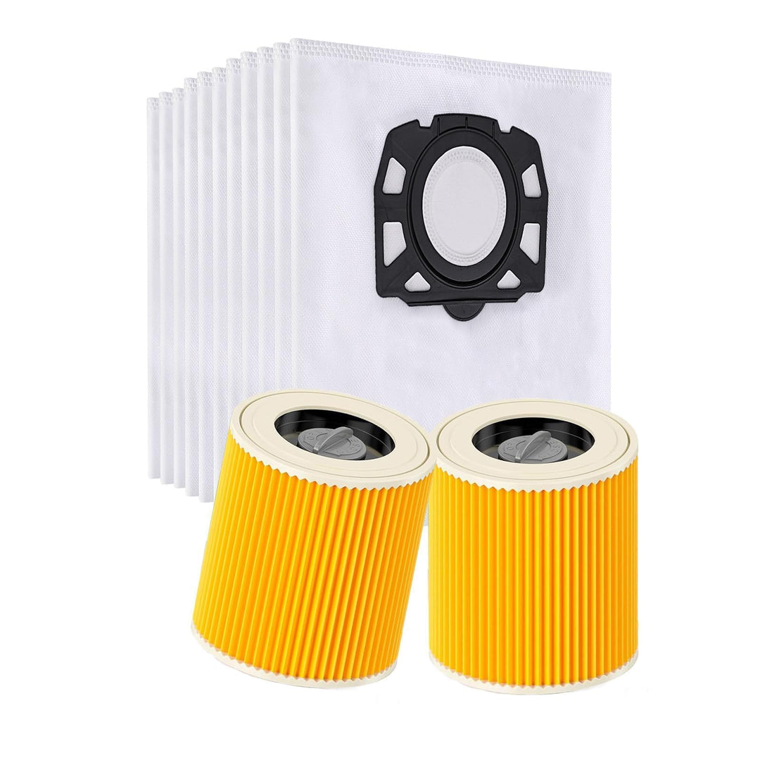 10 Staubsaugerbeutel mit 2 Filter Ersatz für Kärcher WD3 WD2 WD1 MV2 MV3 SE 4002, Filterset KFI 357