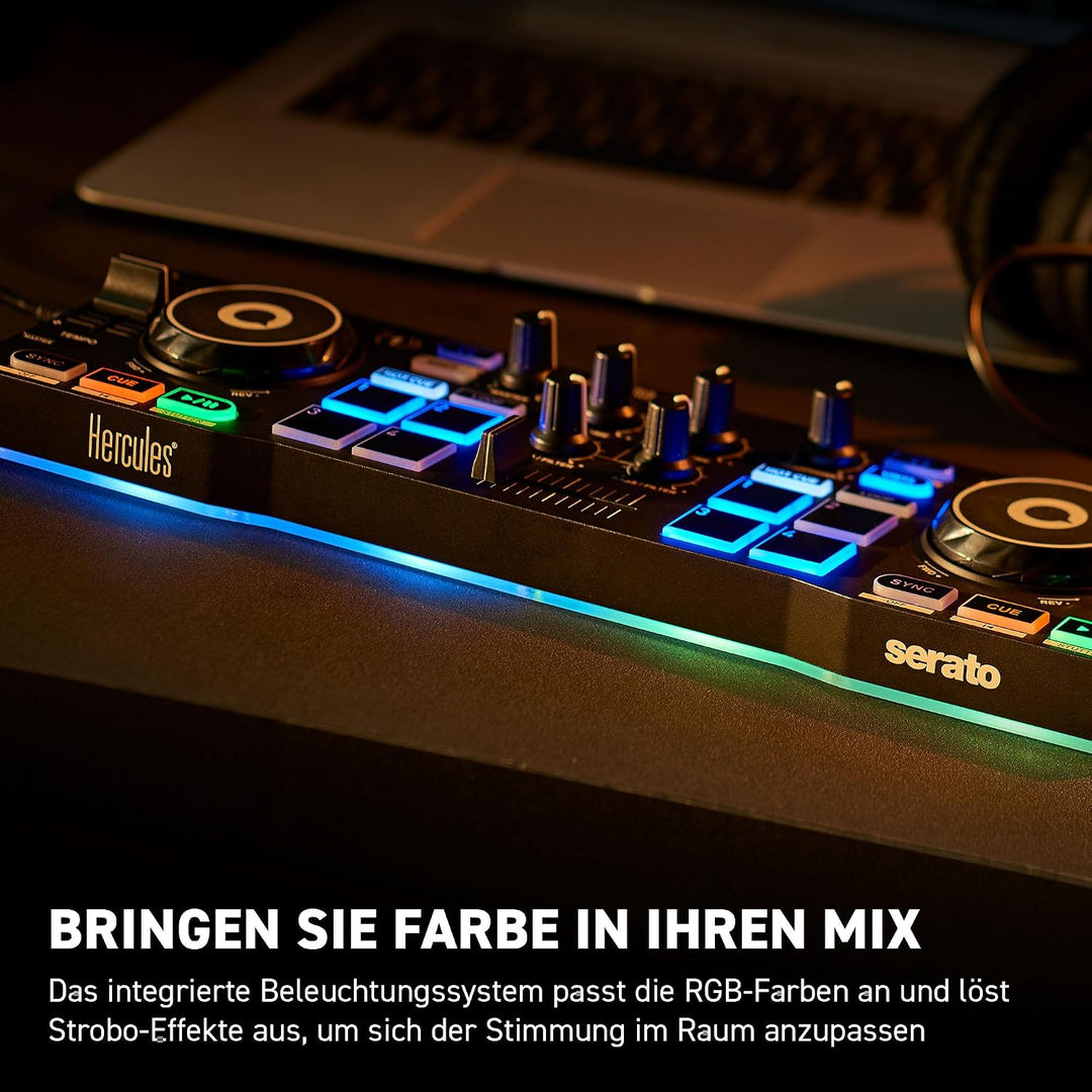 Hercules DJControl Starlight - Tragbarer 2-Deck DJ-USB-Controller mit 8 Pads, Serato DJ Lite Softwar