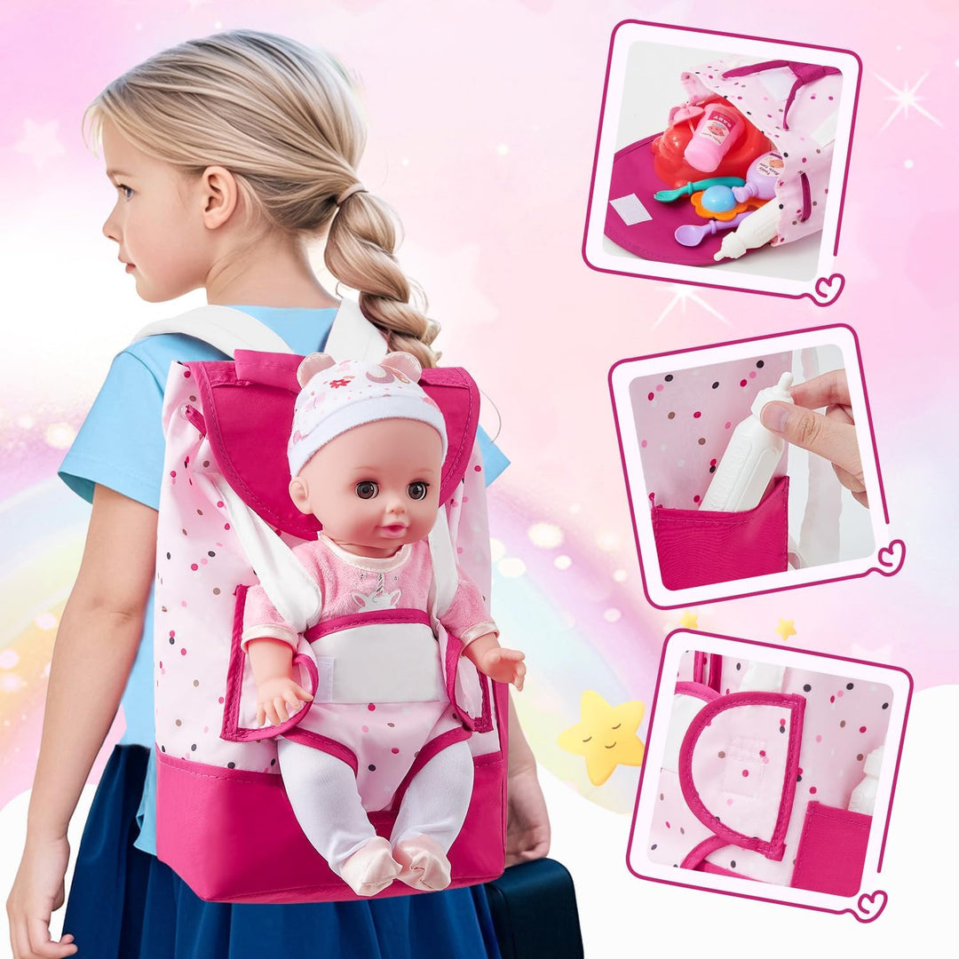 G.C Puppenzubehör Spielzeug Geschenk Mädchen, 36 cm Babypuppe &amp; Rucksack &amp; Puppenkleidung &amp; Töpfchen