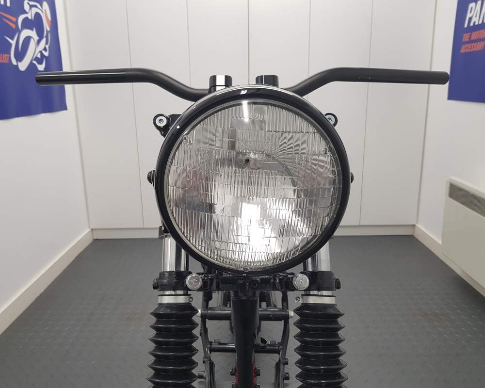 Motorrad 7.7" Scheinwerfer Glanz Schwarz 12V 55W für Cafe Racer & Scrambler - Schale