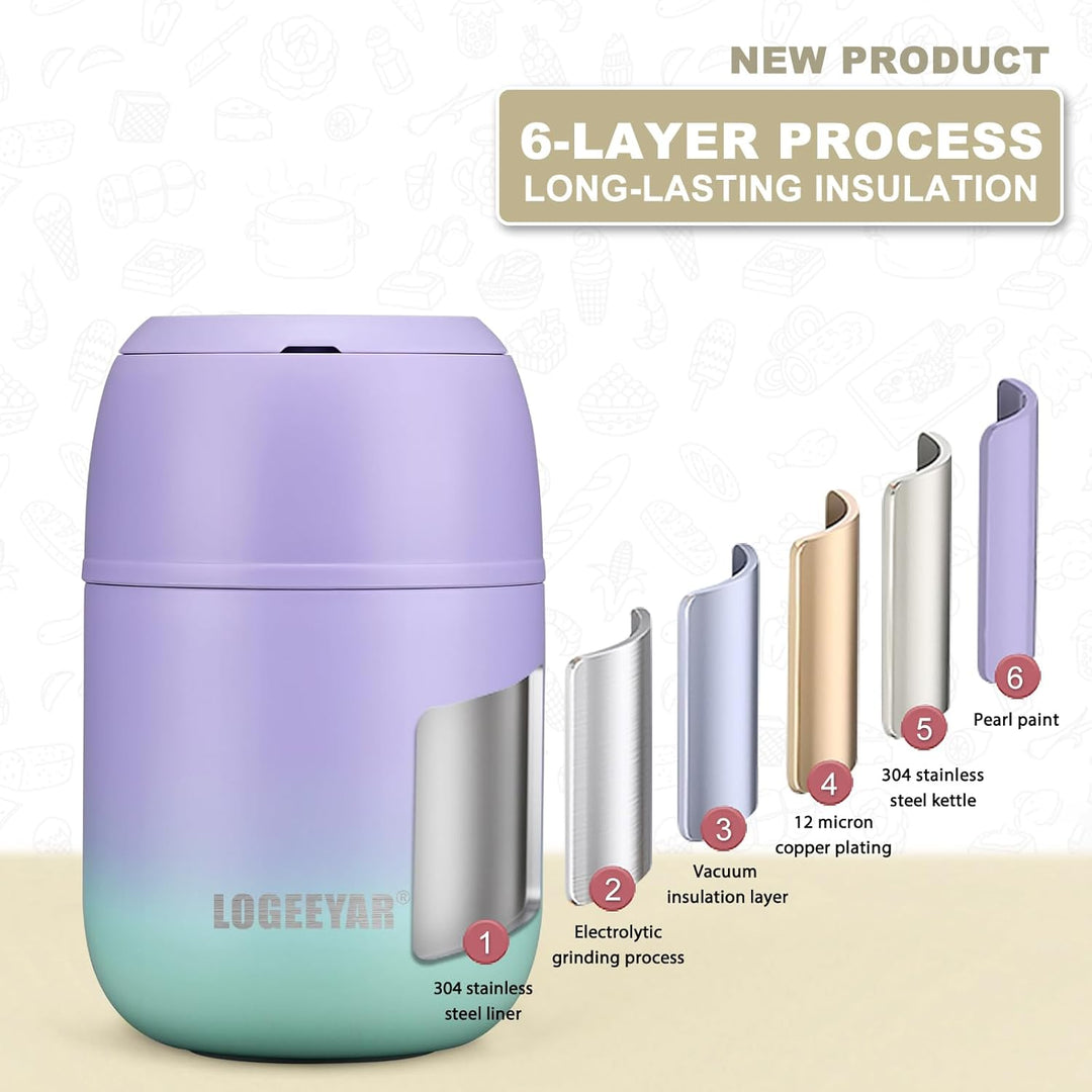 Itslife Thermobehälter für Essen 500ml, Warmhaltebehälter Essen Edelstahl mit Löffel, Thermobecher E