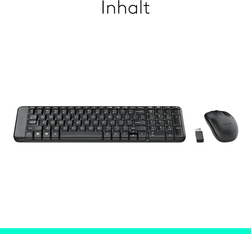 Logitech MK220 Kompaktes, Kabelloses Set mit Tastatur und Maus für Windows, US QWERTY-Layout - Schwa