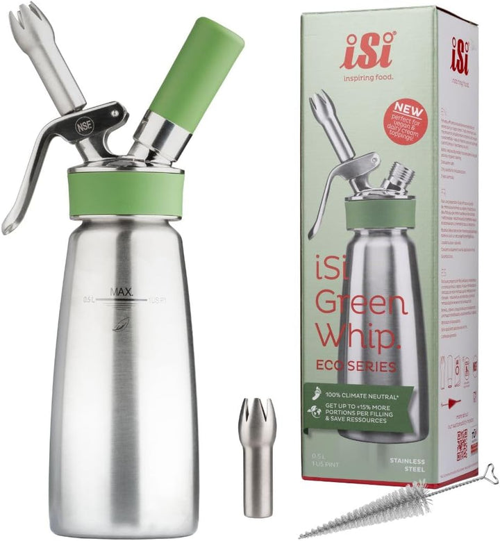 iSi Sahnespender Green Whip für vegane und tierische Schlagsahne - 0,5L - Sahnesyphon aus rostfreiem