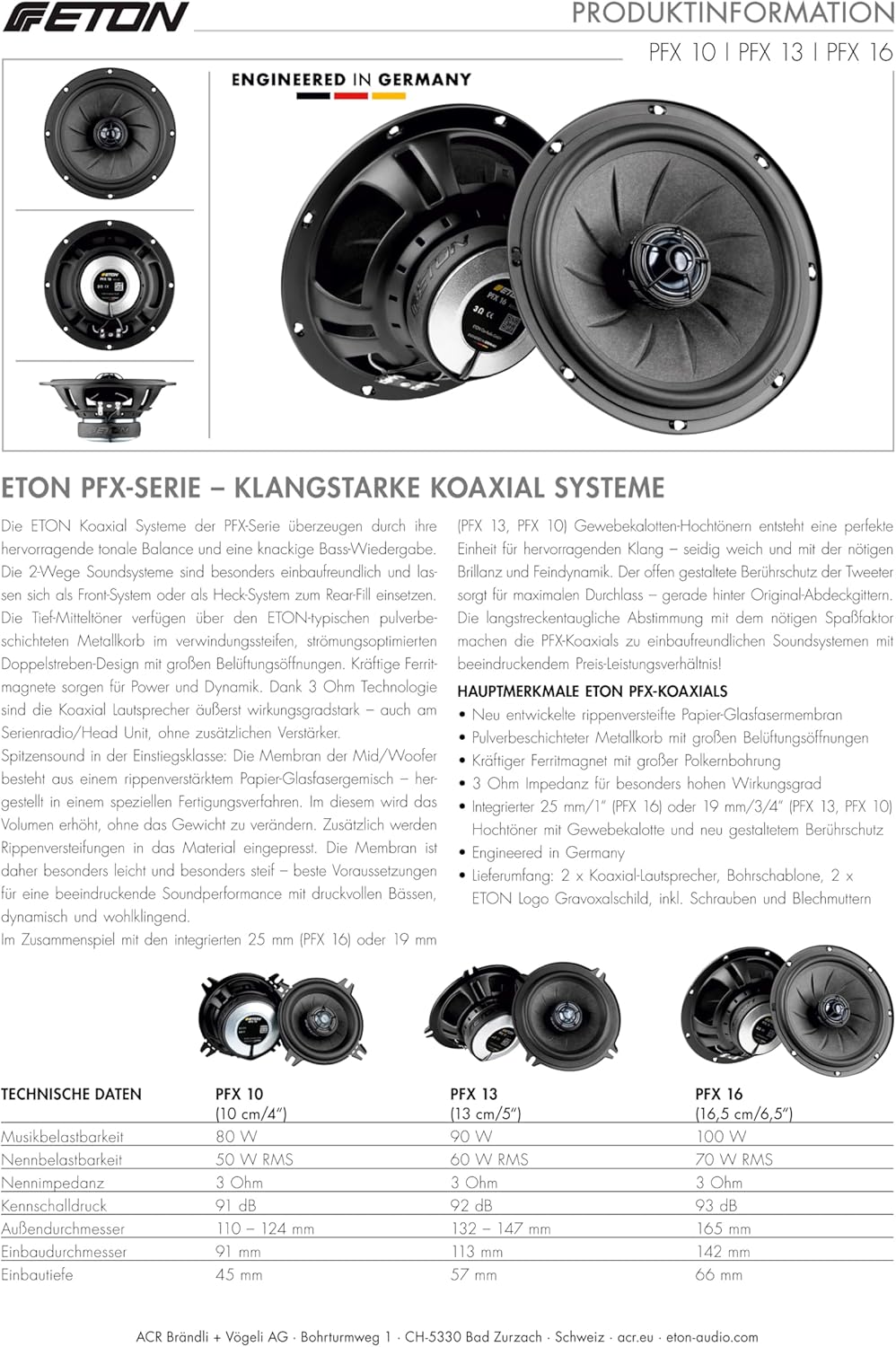 ETON PFX 16 – Klangstarkes 16,5 cm / 6,5“ Koaxial System, Auto Lautsprecher für Front oder Heck, Sou