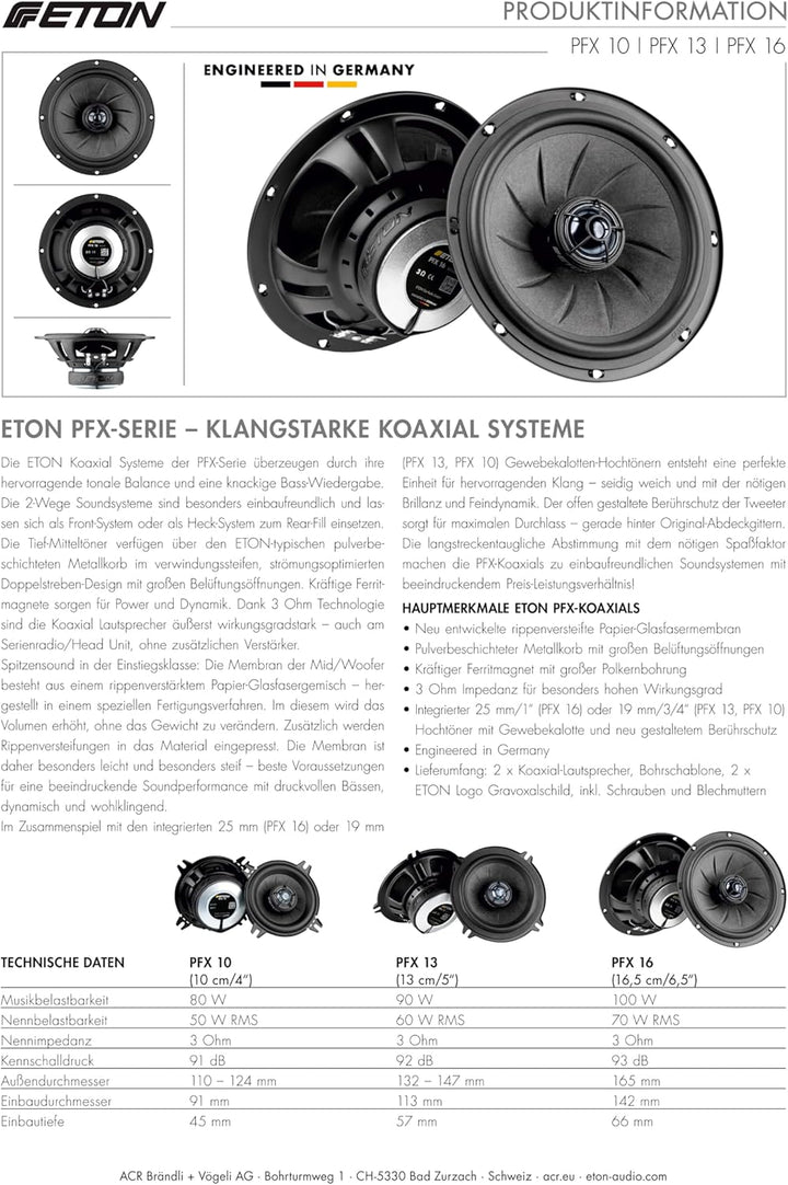 ETON PFX 16 – Klangstarkes 16,5 cm / 6,5“ Koaxial System, Auto Lautsprecher für Front oder Heck, Sou