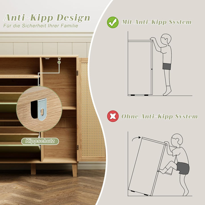 UEV Schuhschrank mit 4 Klappen 107x24x105cm, Schuhkipper schmal ratten Schuhkommode im Flur, platzsp