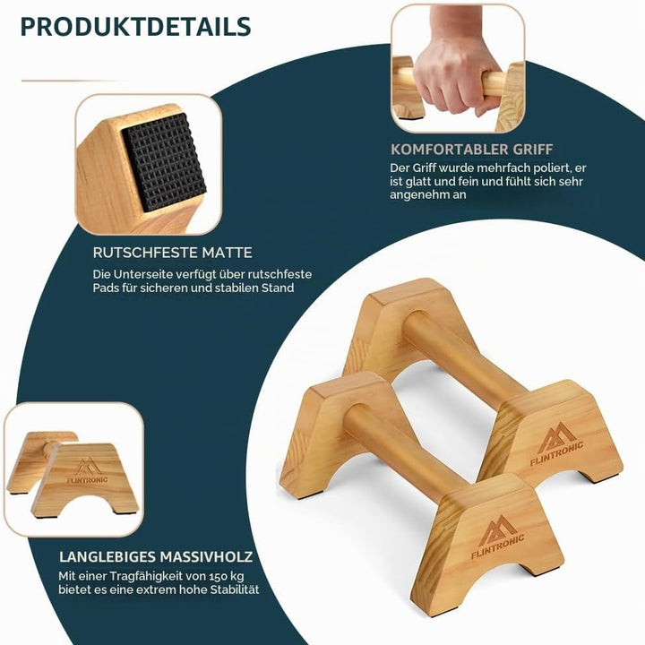 flintronic Liegestützgriffe Holz, Rutschfeste Push-Up Bars, Ergonomische Handstandgriffe für Calisth