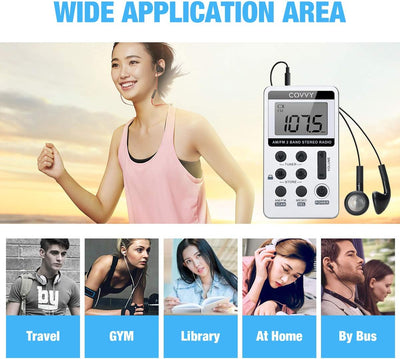 AM/FM Tragbares Radio,Covvy Digitales Pocket Mini Radio mit 500mAh 3.7V Wiederaufladbarer Akku und K