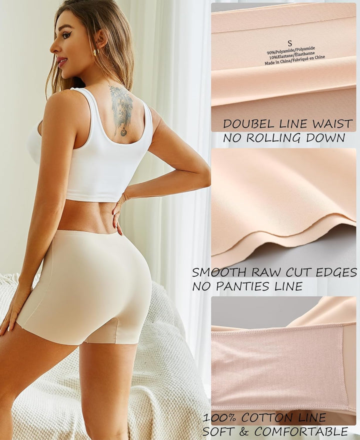FINETOO 4er Pack Seamless Boxershort Damen High Waist Radlerhose Unterwäsche Weich Nahtlose Panties