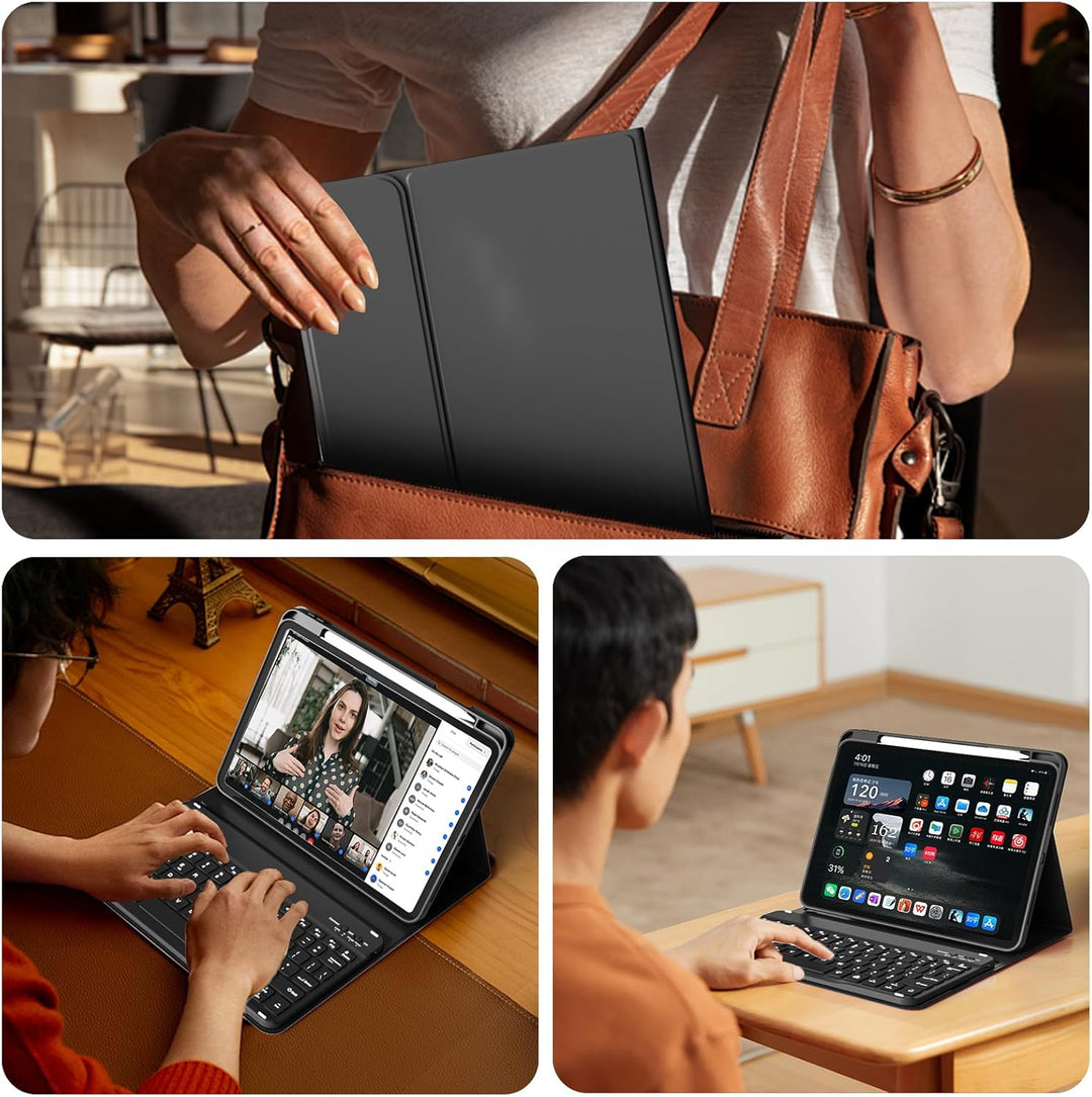 Hülle mit Tastatur für iPad A16 11/10 Generation (2025/2022, 11/10.9 Zoll) mit Stifthalter, Magnetis