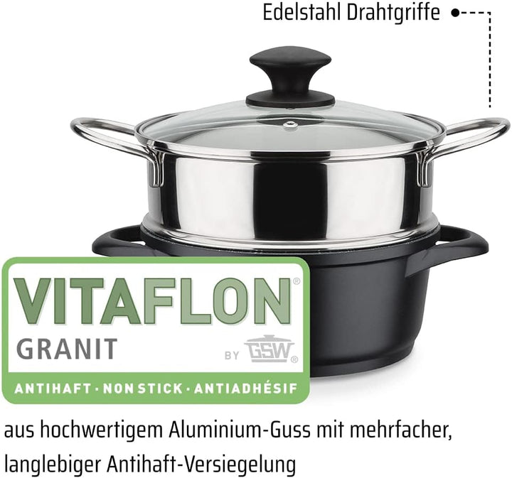 GSW Kochtopf- und Pfannenset Gourmet Granit – hochwertiges Set bestehend aus Töpfen, Kasserolle, Pfa