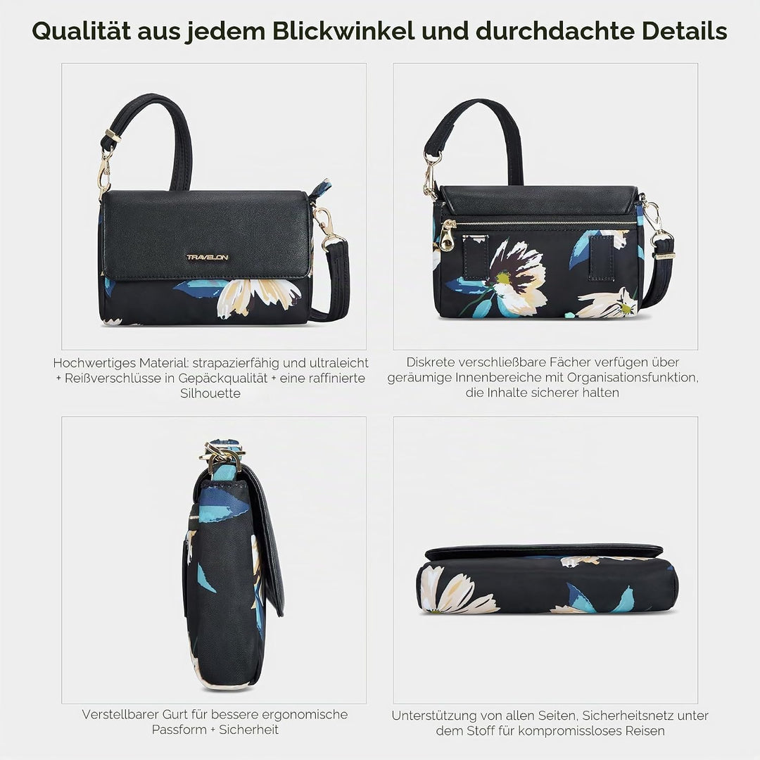 Travelon Addison Gürteltasche, Diebstahlschutz, umwandelbar, mit Blumenmuster, Einheitsgrösse Multic