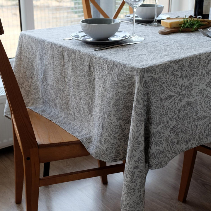Linen &amp; Cotton Qualität Jacquard Damast Tischdecke Hercus - 53% Leinen, 47% Baumwolle, Weiss Weiss G