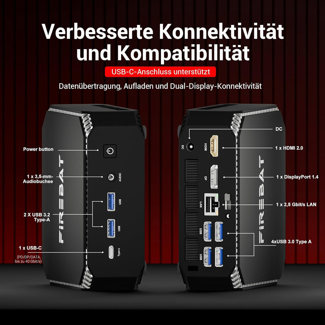 Mini-Gaming-PC Ryzen7 7735HS【A6】 8C/16T, bis zu 4,75 GHz 54 W, Radeon 680M, USB-C, WiFi6/BT5.2/2,5G