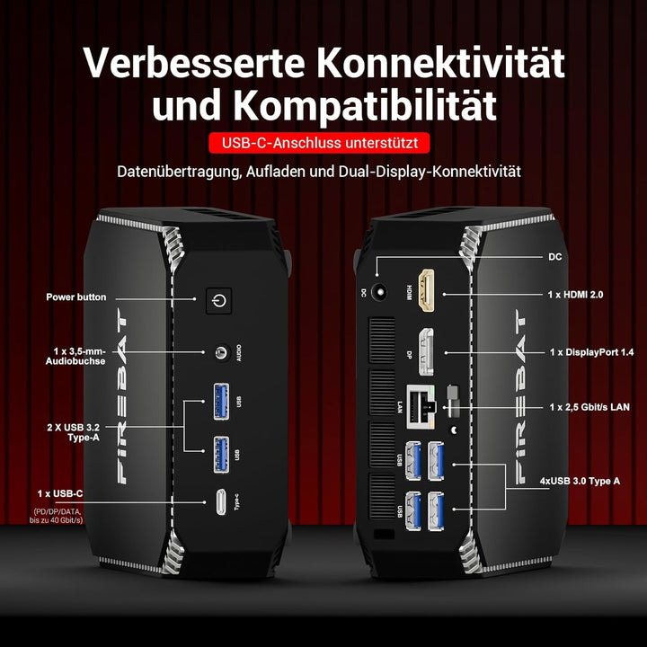 Mini-Gaming-PC Ryzen7 7735HS【A6】 8C/16T, bis zu 4,75 GHz 54 W, Radeon 680M, USB-C, WiFi6/BT5.2/2,5G