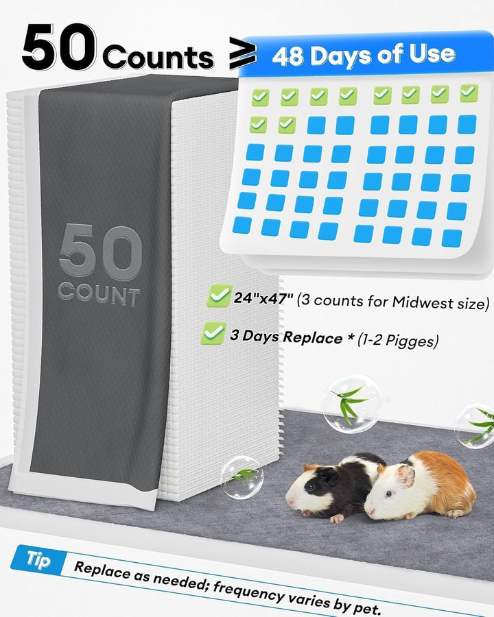BUCATSTATE Einweg PIPI Pads für Meerschweinchen 50 Stück, 6 Lagen Super Saugfähig Kleintier Pee Pads