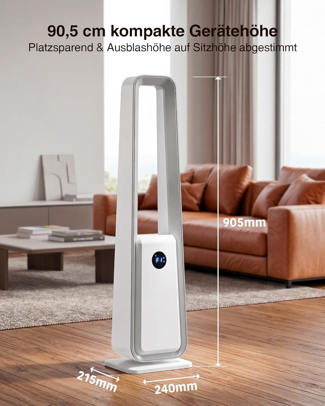 Leise Rotorloser Turmventilator mit Fernbedienung: 75° Oszillation Blattloser Ventilator 3 Modi & 12
