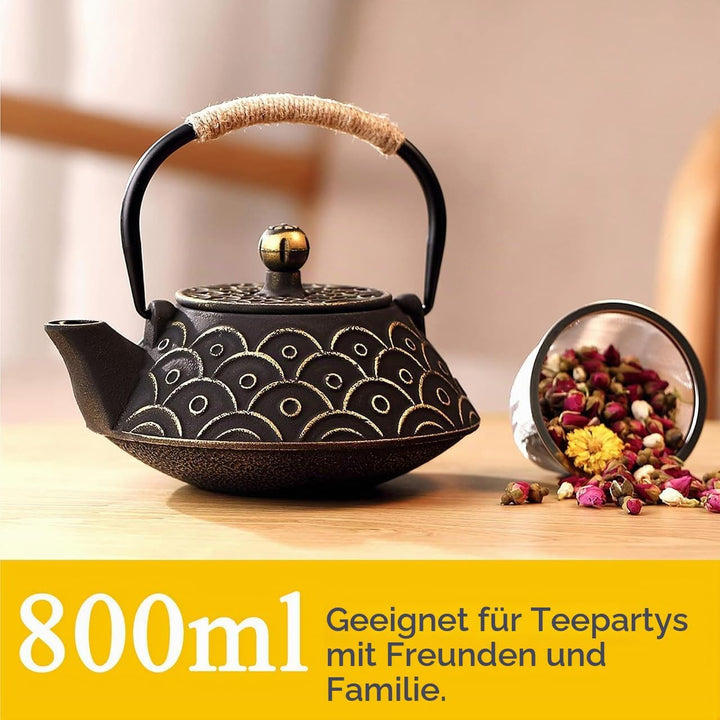 Gusseisen Teekanne mit Infuser, 800ml Teekessel für losen Tee, Asiatisches Teekannen für Herdplatten