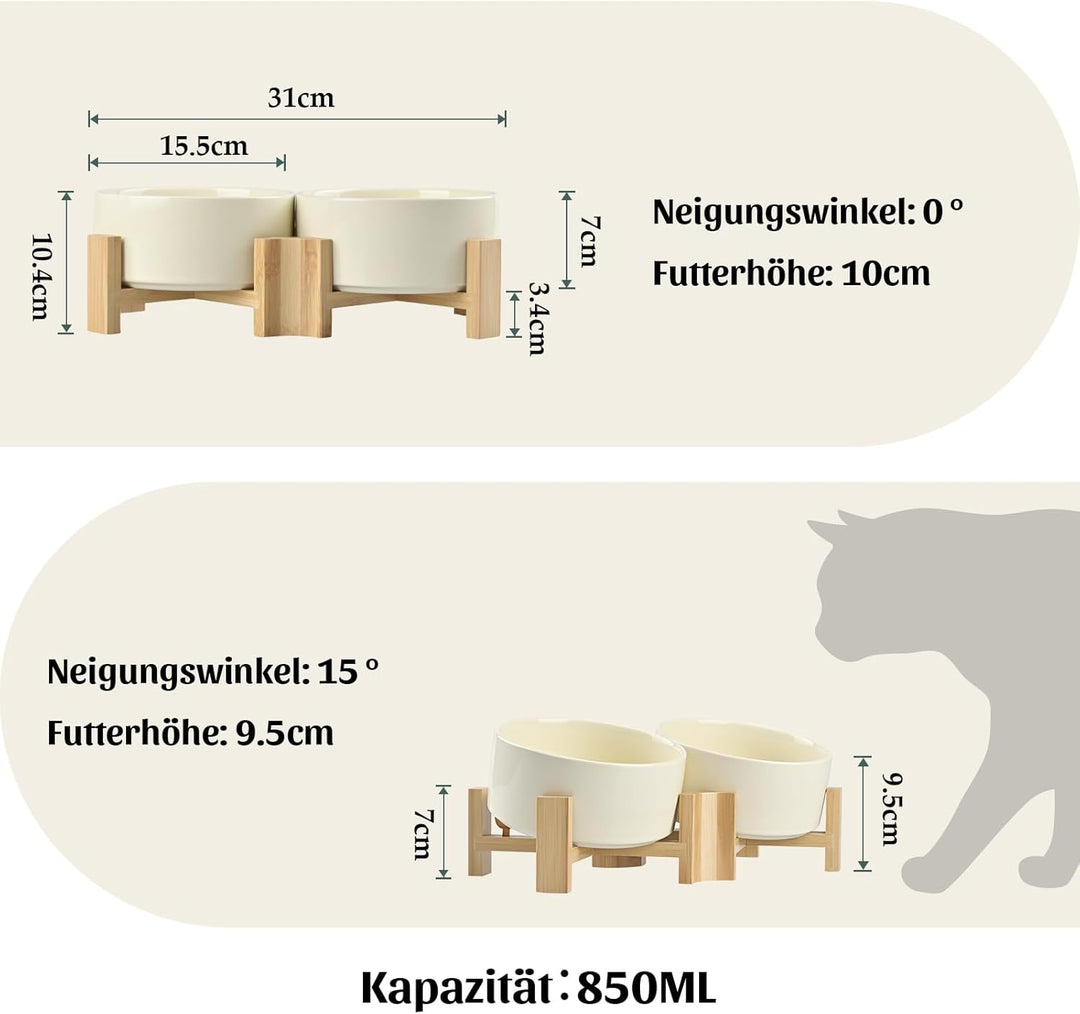 SPUNKYJUNKY 15° Kippbare Keramik Hundenapf mit Holzständer Futter und Wassernapf rutschfest für Hund