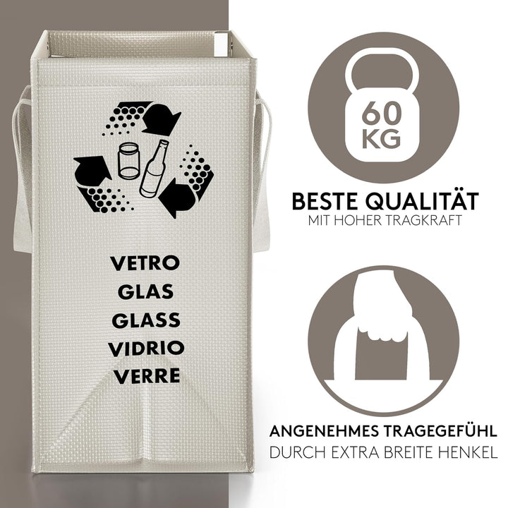 PTMS® Mülltrennsystem Taschen für Papier, Glas und Plastik - Umweltfreundliche Mülleimer 3 Fächer -