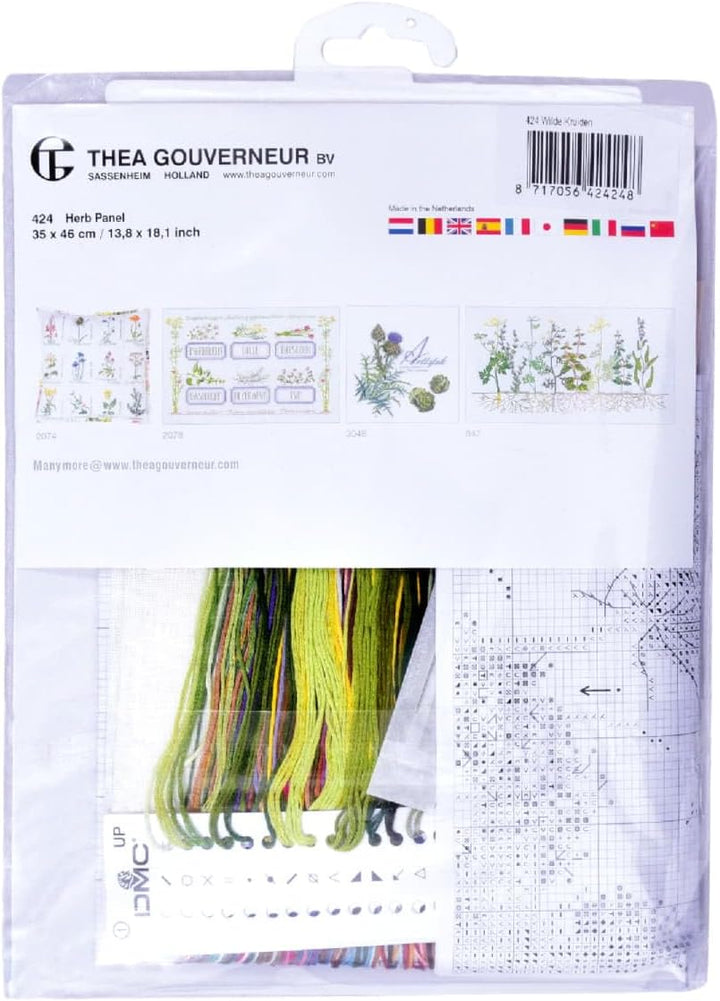 Thea GOUVERNEUR Since 1959 424 Linen Kreuzstich-Set Kräuter auf Leinen, 34,9 x 46 cm, 36 Stück, Mehr