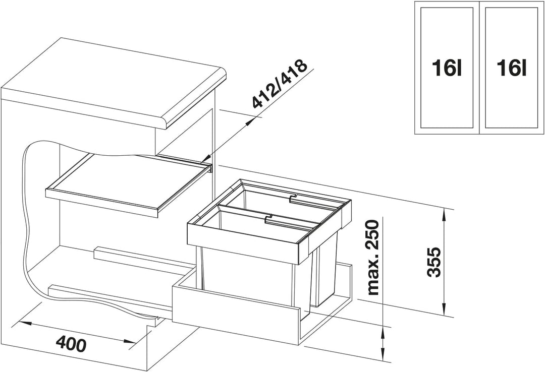 BLANCO Flexon II 45/2, Abfallsystem für die Mülltrennung in der Küche, mit 2 Mülleimern (je 16 l), z