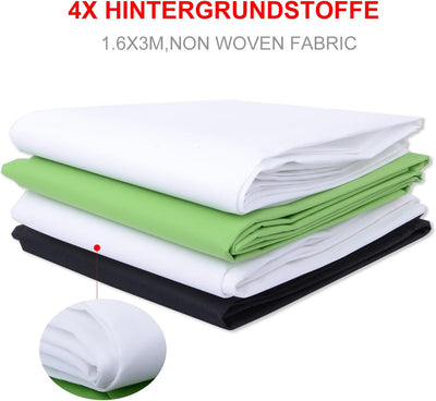 HAKUTATZ® Profi Fotostudio Set 4X Hintergrund Lampenstativ 5-in-1 Reflektor Fotografie Softbox mit S