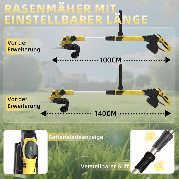 21V Akku Rasentrimmer mit Akku Freischneider Elektrischer 6-In-1 Akku Motorsense Rasentrimmer Mit 2